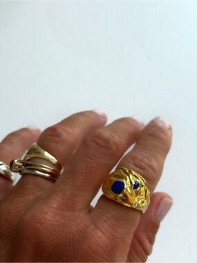 Emma Pills Gold Statement Ring with Blue Inlay